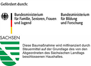 Logo Fördermittel Bundesministerium für Familie, Senioren, Frauen und Jugend sowie Freistaat Sachsen